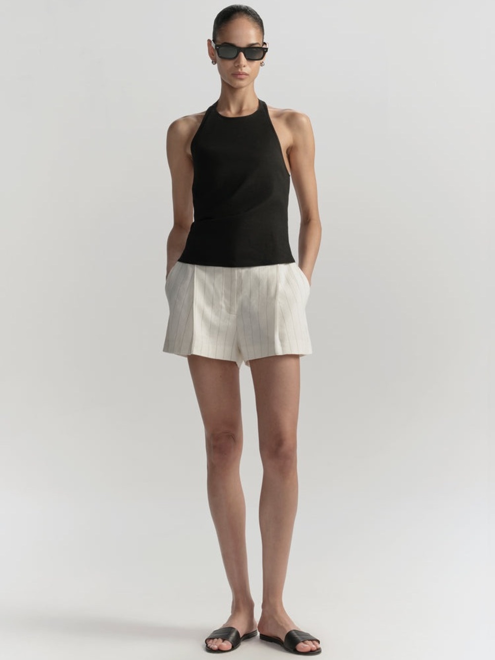 A.L.C. Winston Linen Pinstripe Shorts Pearl Brown Size 00 NWT